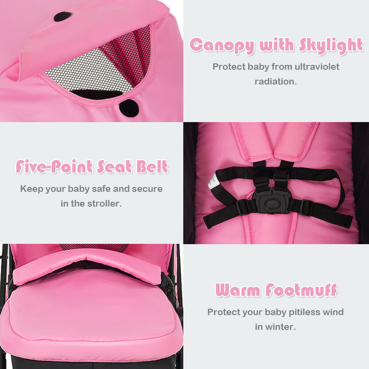 2-in-1 Foldable Baby Stroller with Cup Holder - Pink, Infant & Newborn