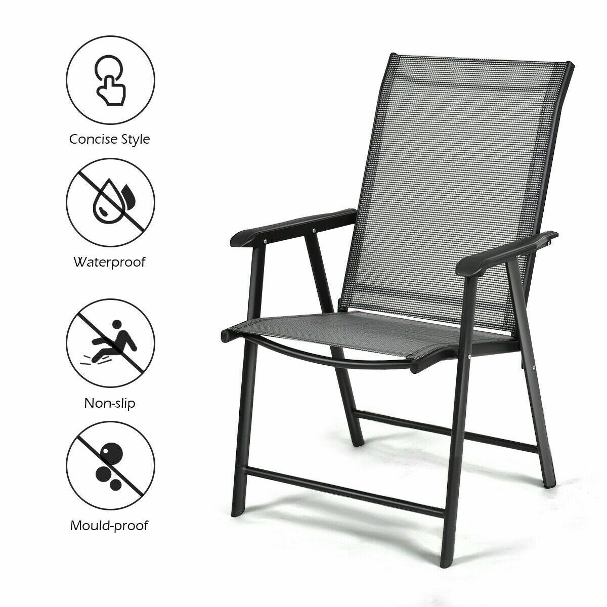 Set of 2 Outdoor Patio Folding Chair with Ergonomic Armrests