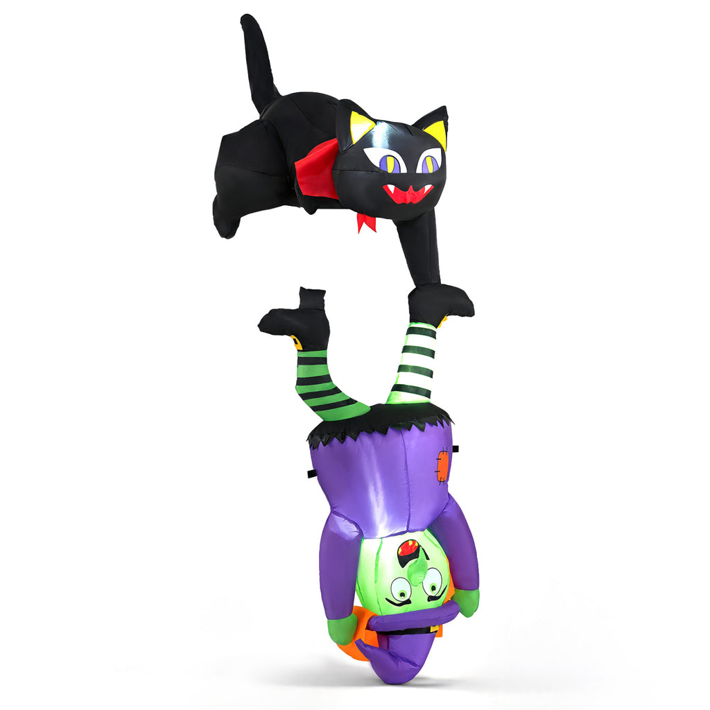 6.2 FT Inflatable Halloween Witch and Black Cat with LED Lights - Outdoor Decor