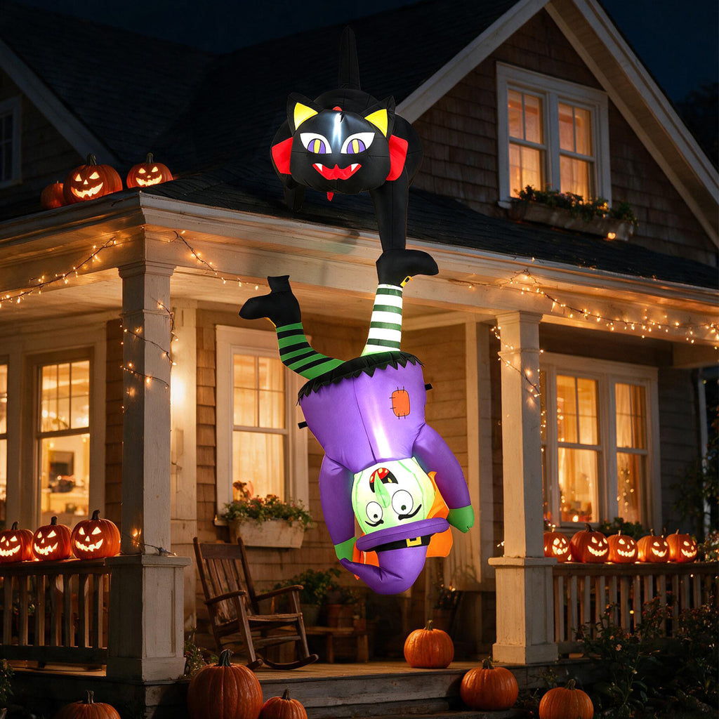 6.2 FT Inflatable Halloween Witch and Black Cat with LED Lights - Outdoor Decor
