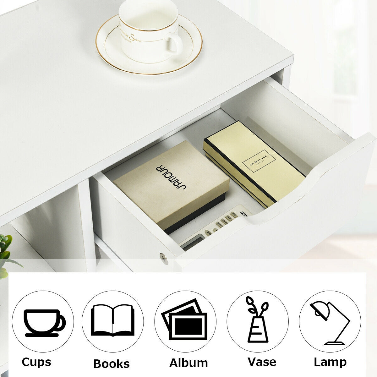 3-Cube Bookcase with Drawer & Shelves - White