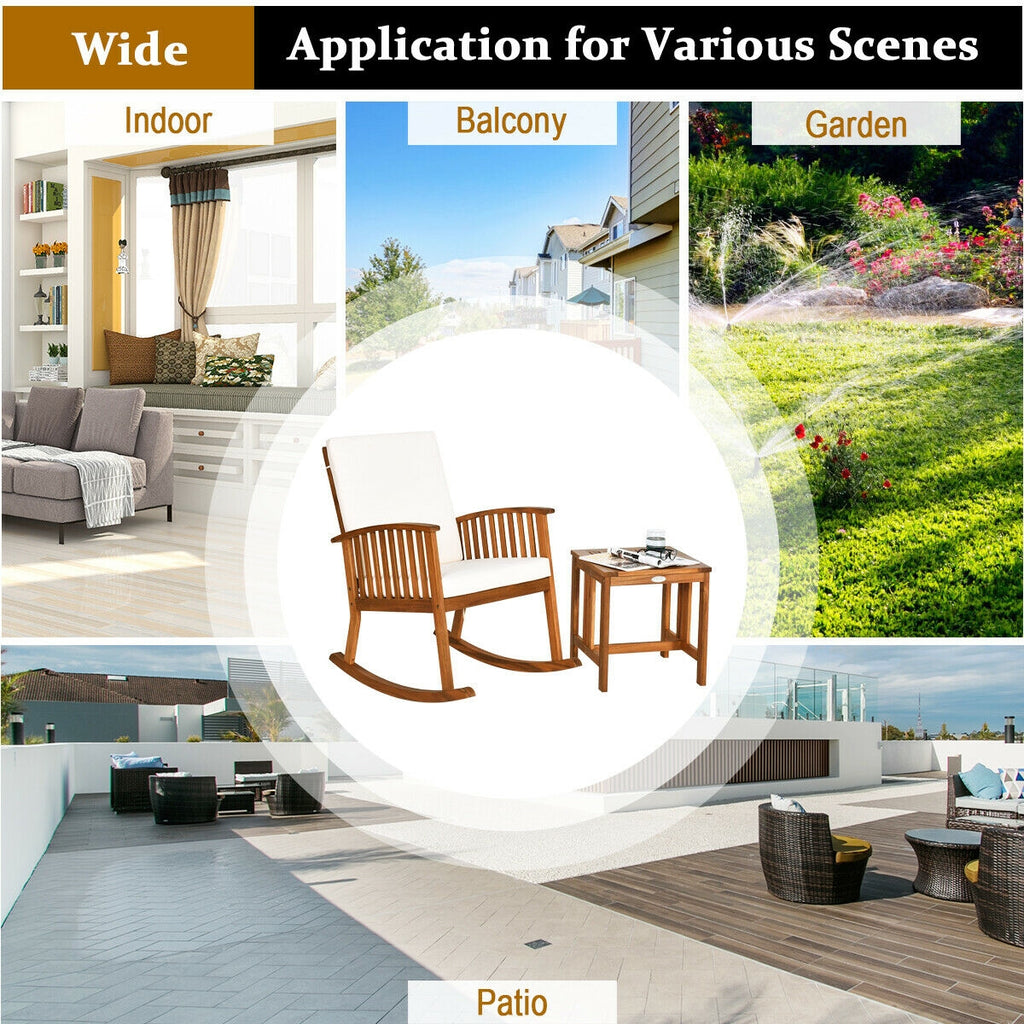 Acacia Wood Patio Rocking Chair Table Set - 2 Piece