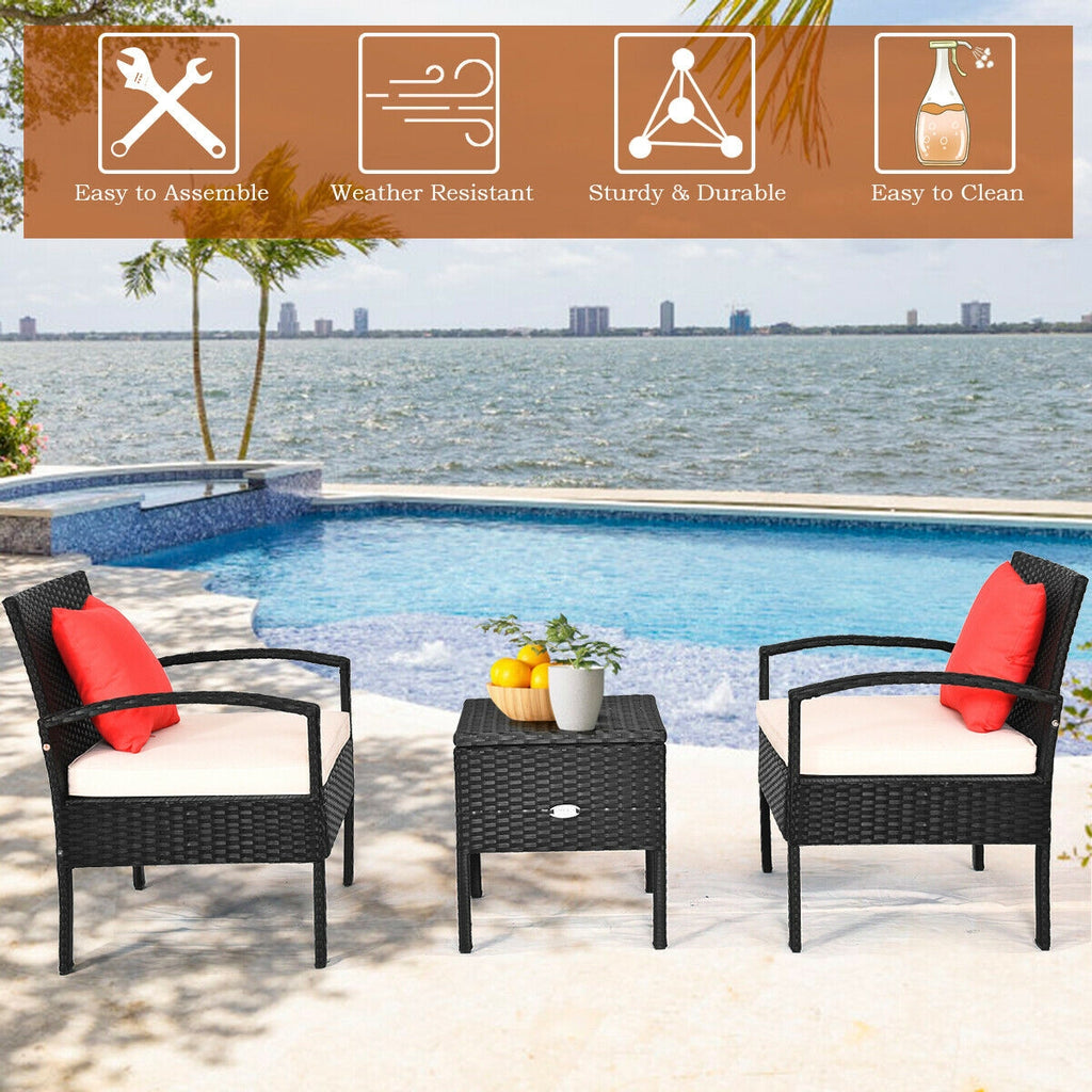 3 Pieces PE Rattan Wicker Sofa Set with Washable and Removable
