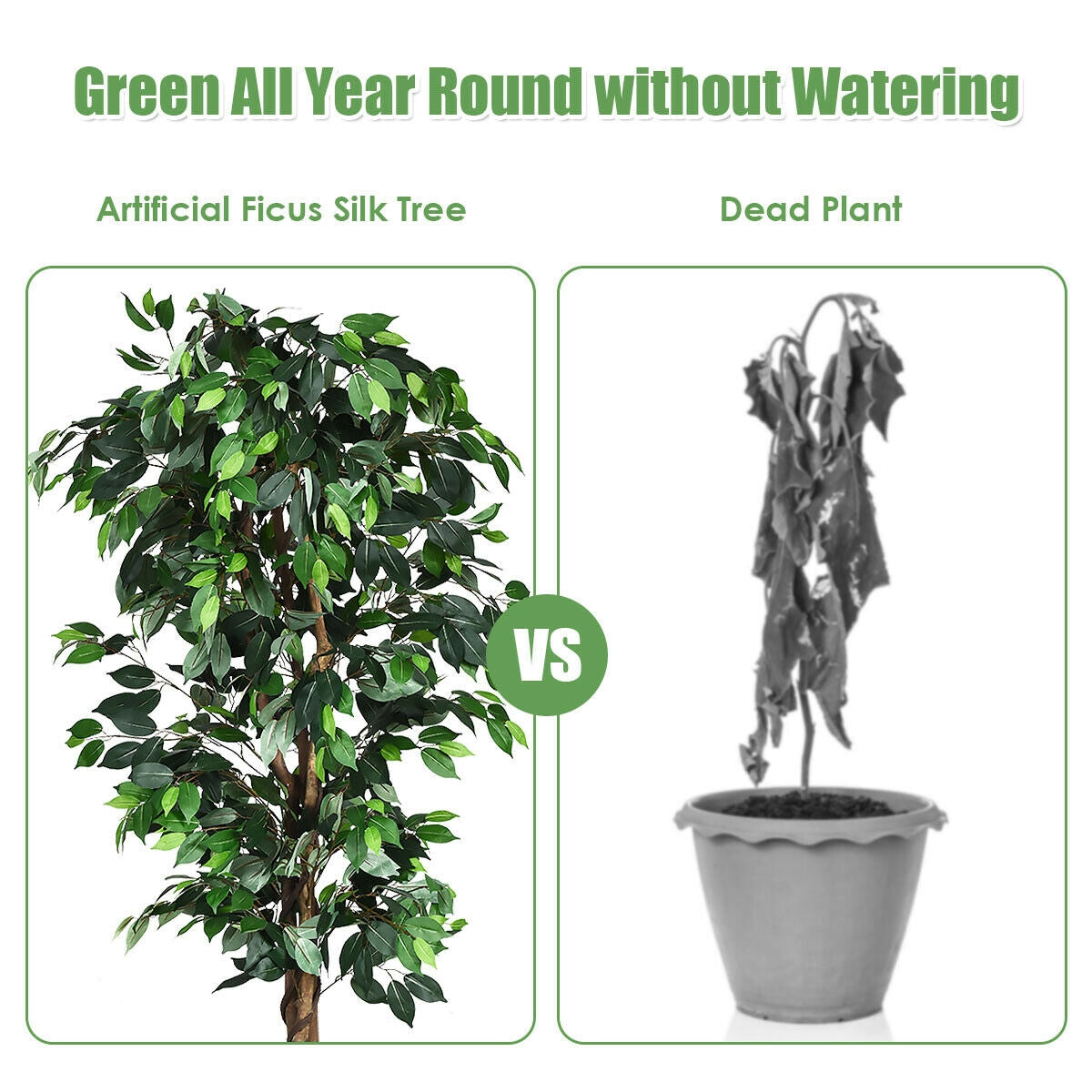 6 Feet Artificial Ficus Silk Tree - Realistic Indoor Outdoor Faux Plant - Costway