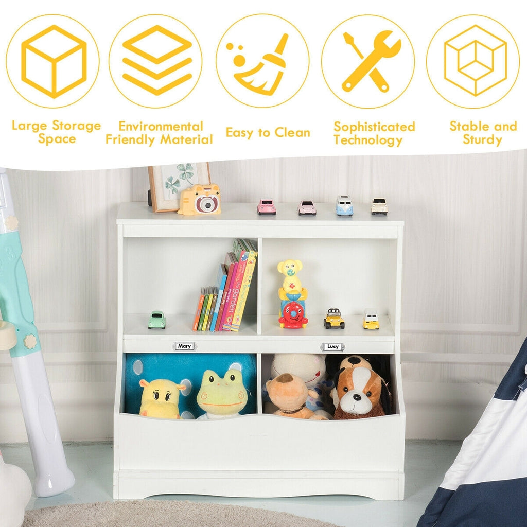 Kids 3-Tier Bookcase Storage Organizer with 4 Open Compartments - White
