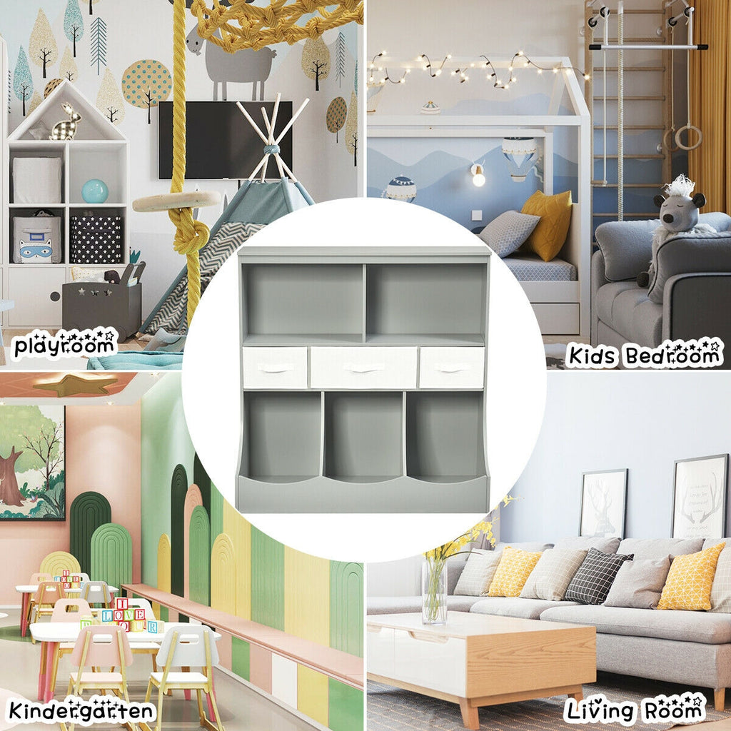 Freestanding Storage Cubby Bin Organizer Unit with 3 Baskets - Gray Variation