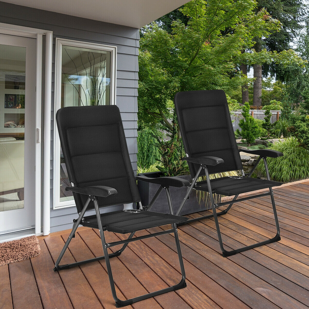 2 Pieces Outdoor Folding Patio Chairs with Adjustable Backrests for