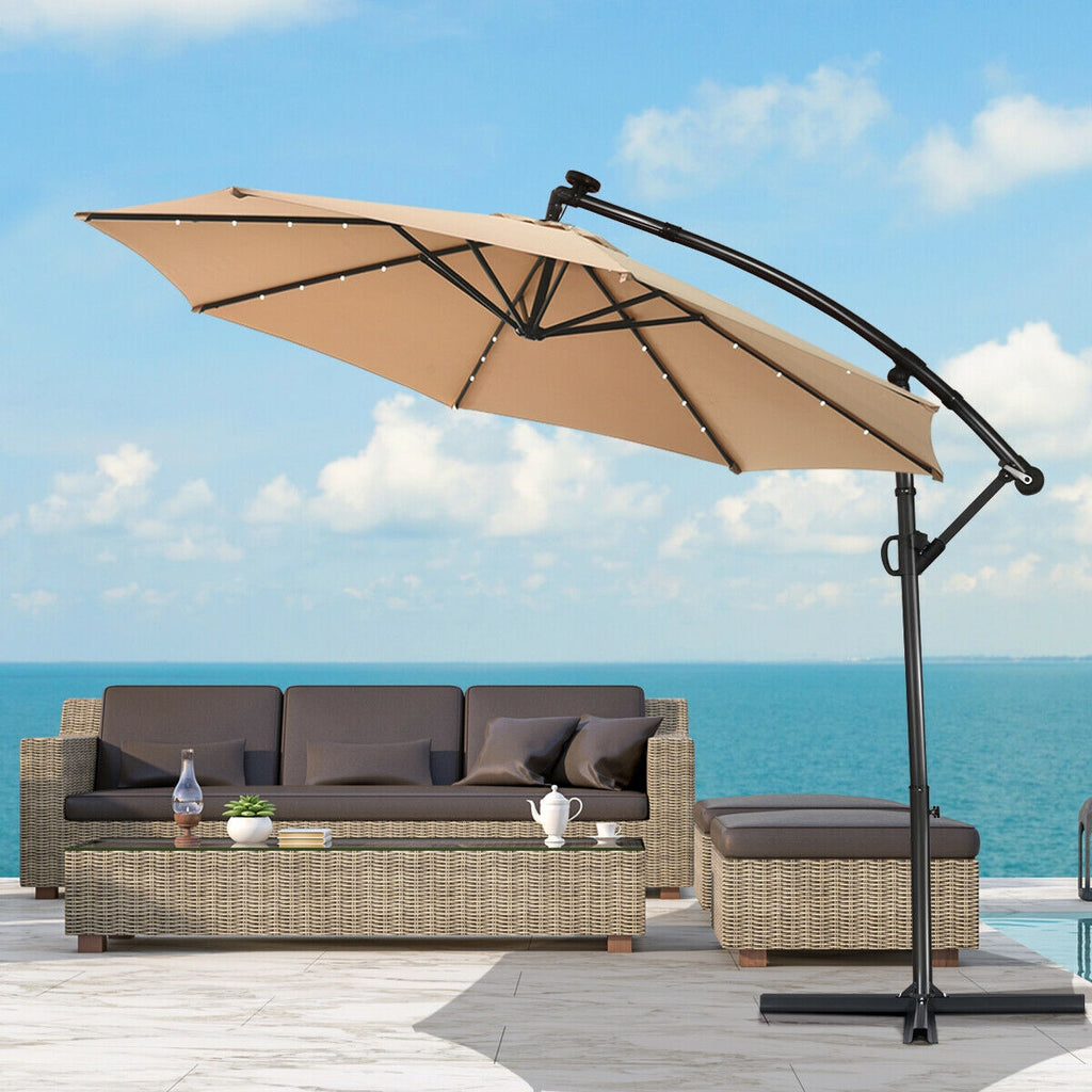 10 x 8 Feet Solar LED Patio Umbrella, 360° Rotation, Blue