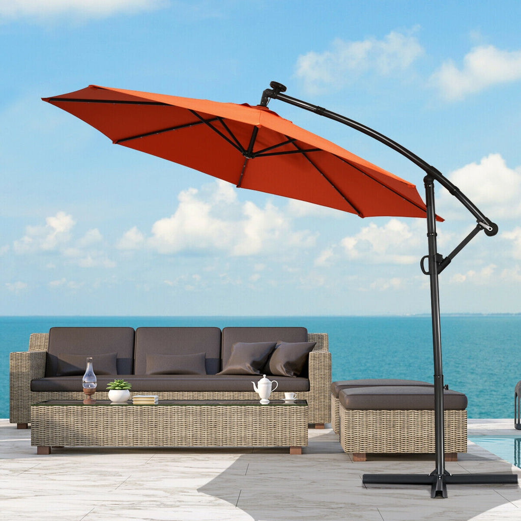 10 Feet 360° Rotation Solar Powered LED Patio Offset Umbrella without