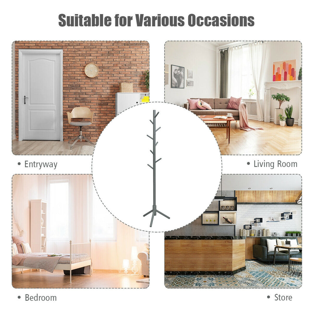 2 Heights Wooden Coat Rack with 8 Hooks