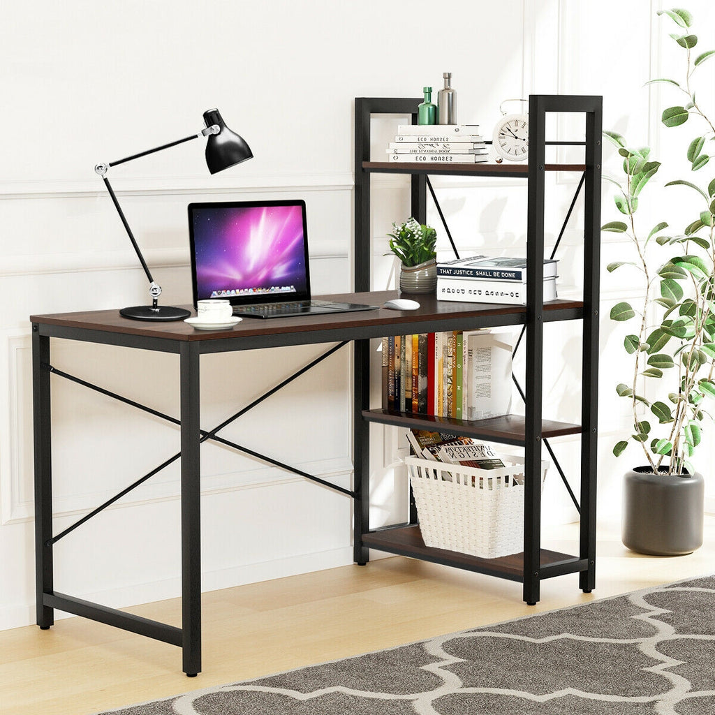 47.5" Computer Desk with 4-Tier Storage Shelves - Tan