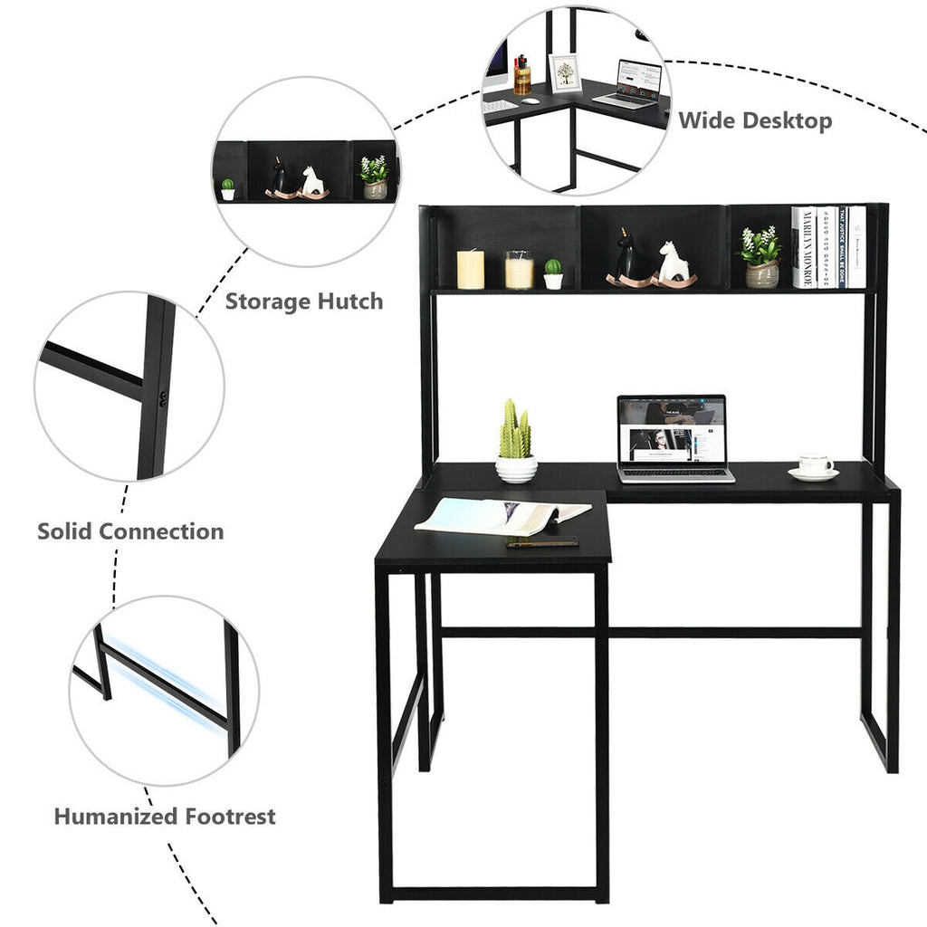 Reversible L-Shaped Corner Desk with Storage Bookshelf