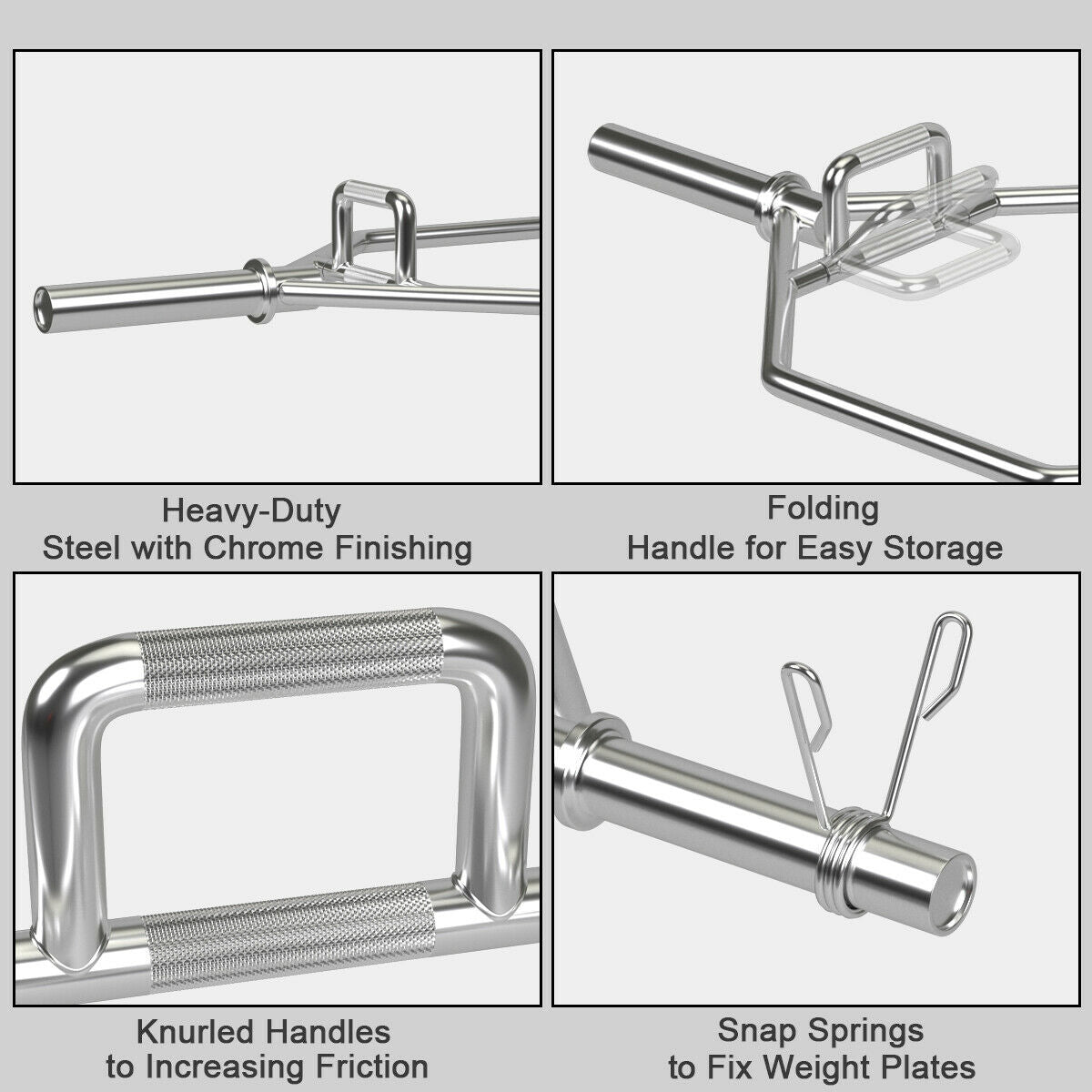 56 Inch Olympic Hexagon Deadlift Trap Bar with Folding Grips for 2-Inch Plates - Silver