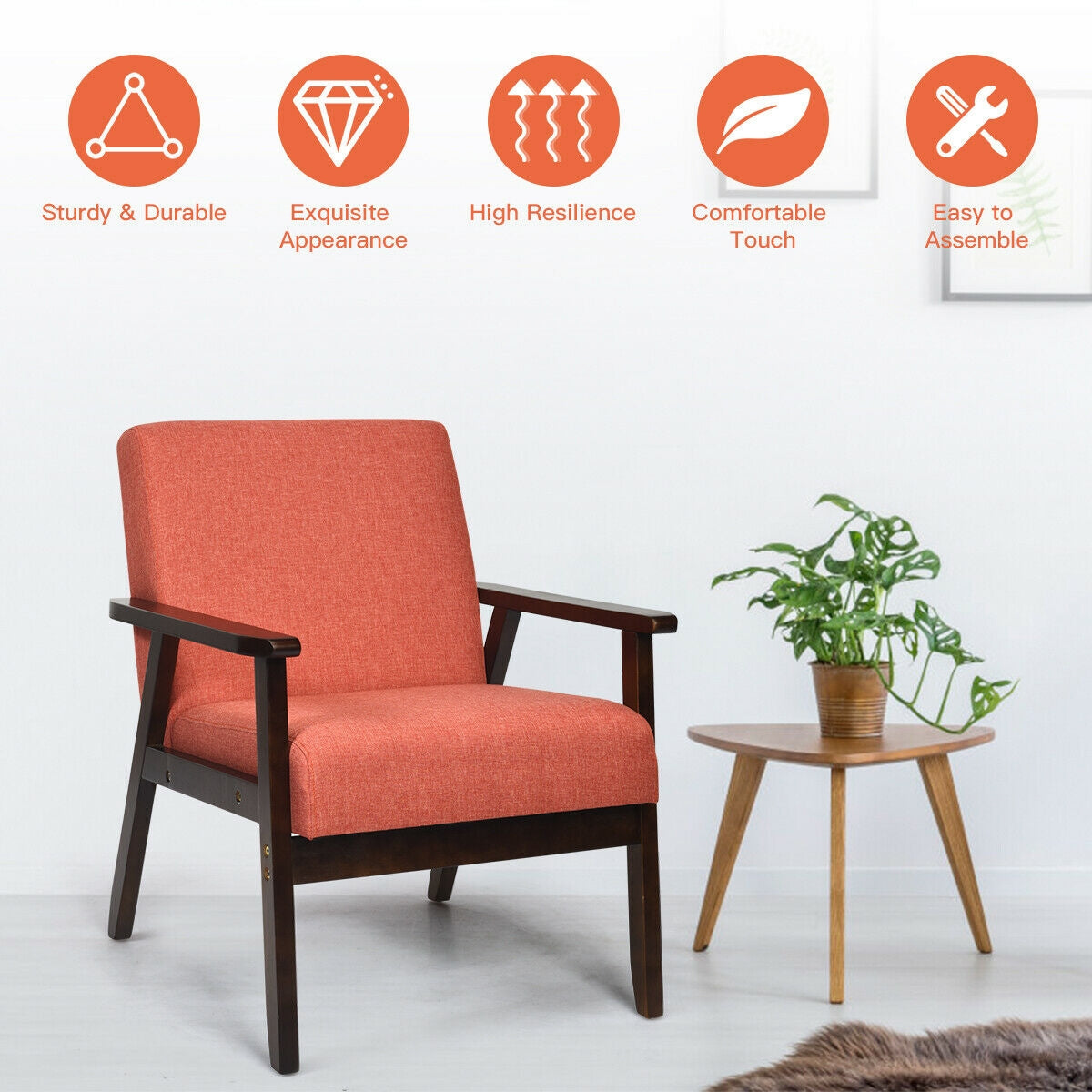 Mid-Century Retro Fabric Accent Armchair - Orange