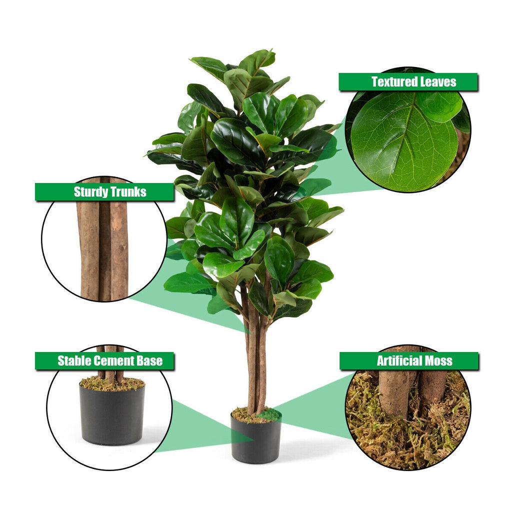 4 Feet Artificial Fiddle Leaf Fig Tree with Planter - Indoor Outdoor Decor