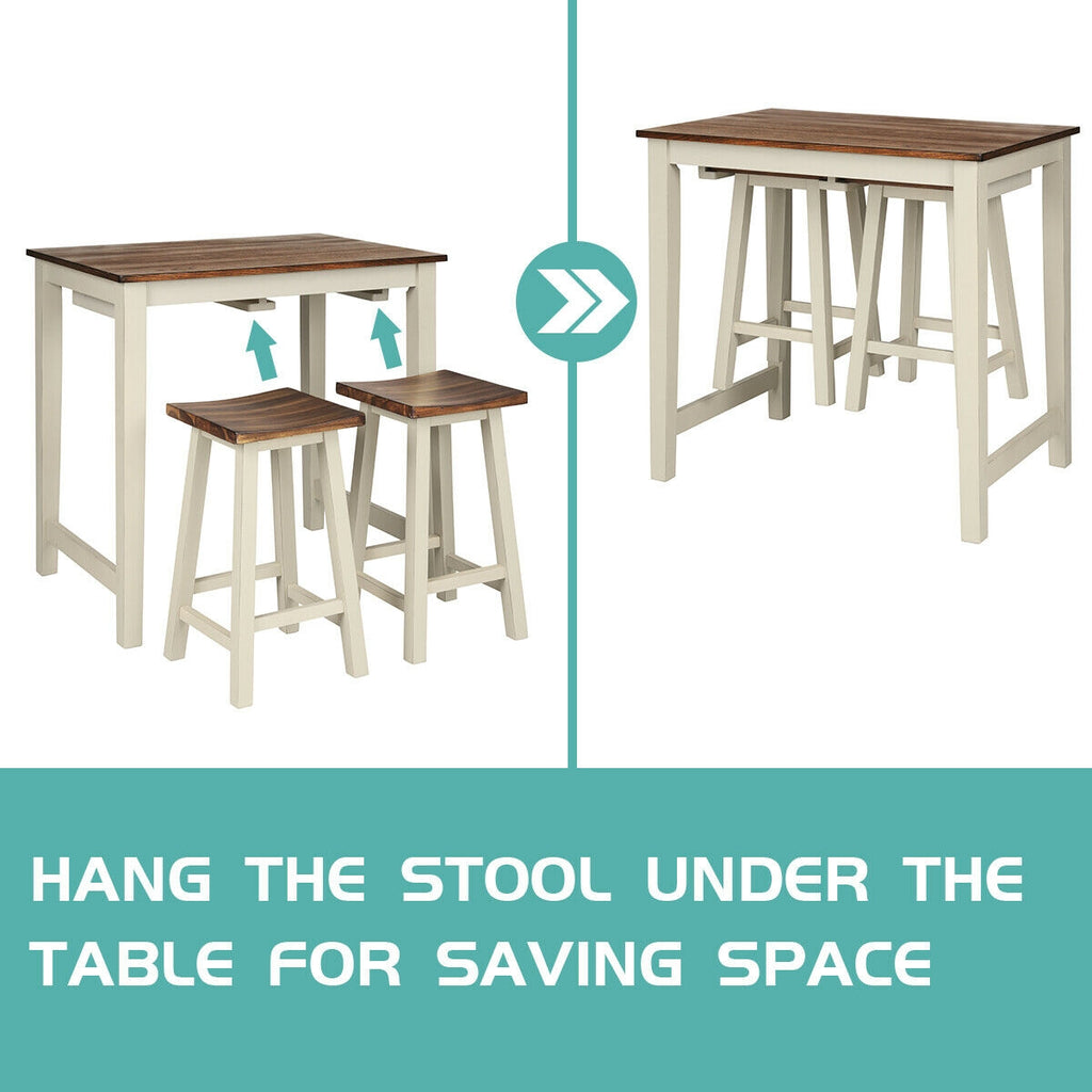 Counter Height Pub Table with 2 Saddle Bar Stools Set