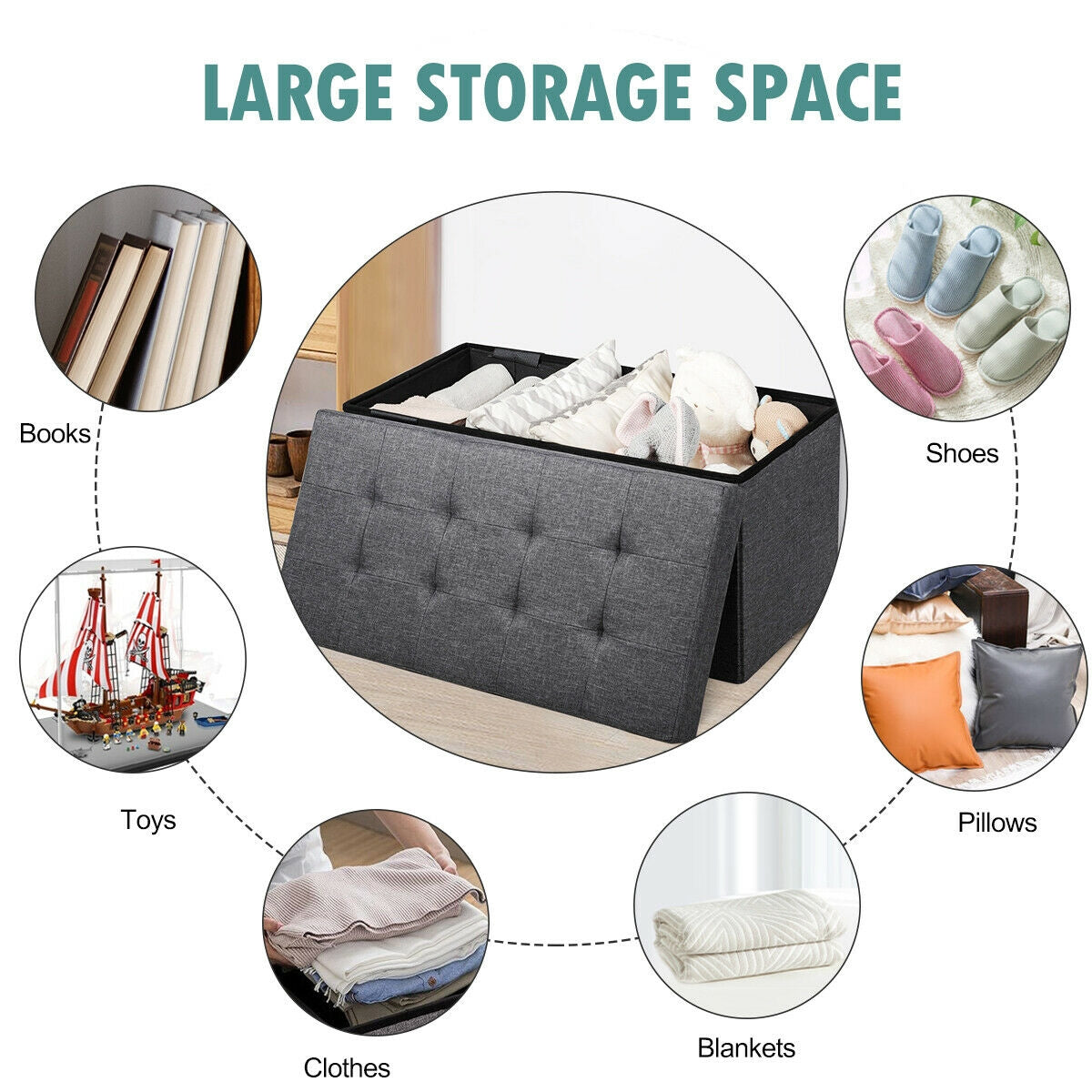31.5" Storage Ottoman Footrest with Removable Bin - Dark Gray