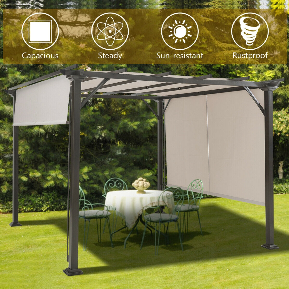 10 x 10 Metal Patio Canopy Shelter - Beige