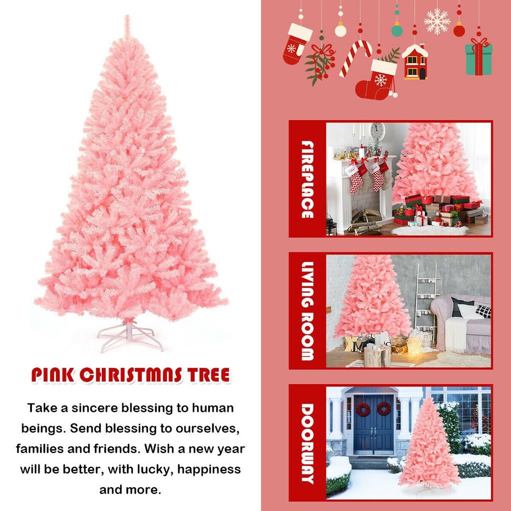 Hinged Artificial Christmas Tree 7.5 Feet Full Fir Tree Pink Holiday Decor