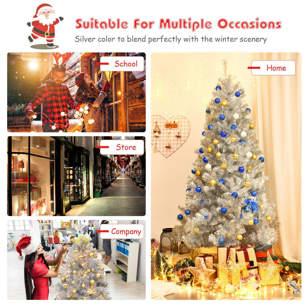 7.5 Ft Hinged Unlit Silver Artificial Christmas Tree - Indoor Outdoor Decor