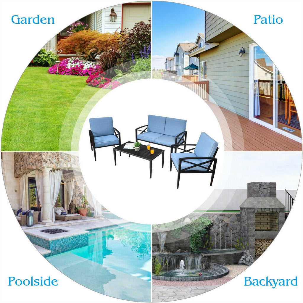 Outdoor Sofa Set, 4-Piece Aluminum Patio Furniture with Cushions