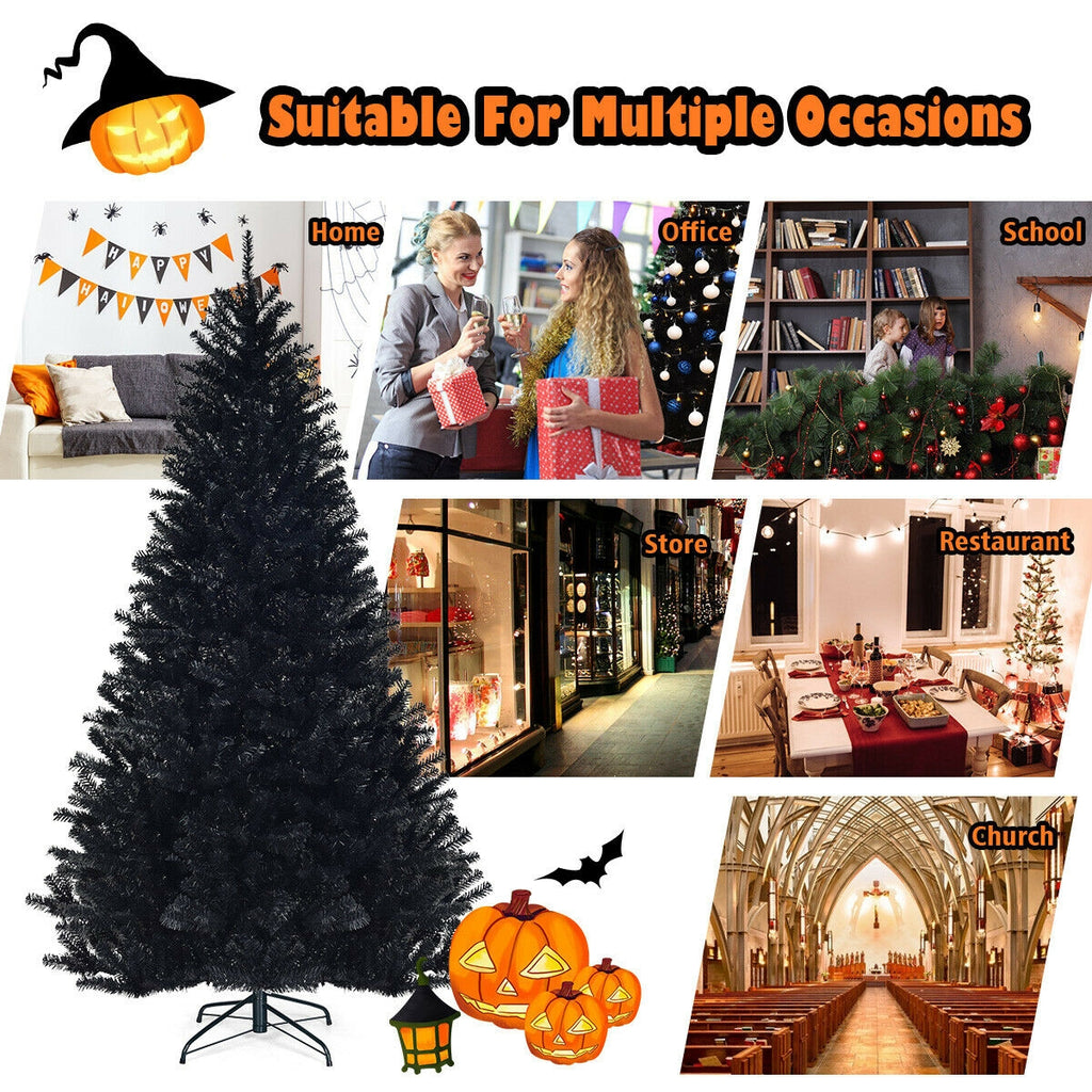 Hinged Artificial Christmas Tree - 7.5 Feet Black Holiday Tree with 1258 Tips
