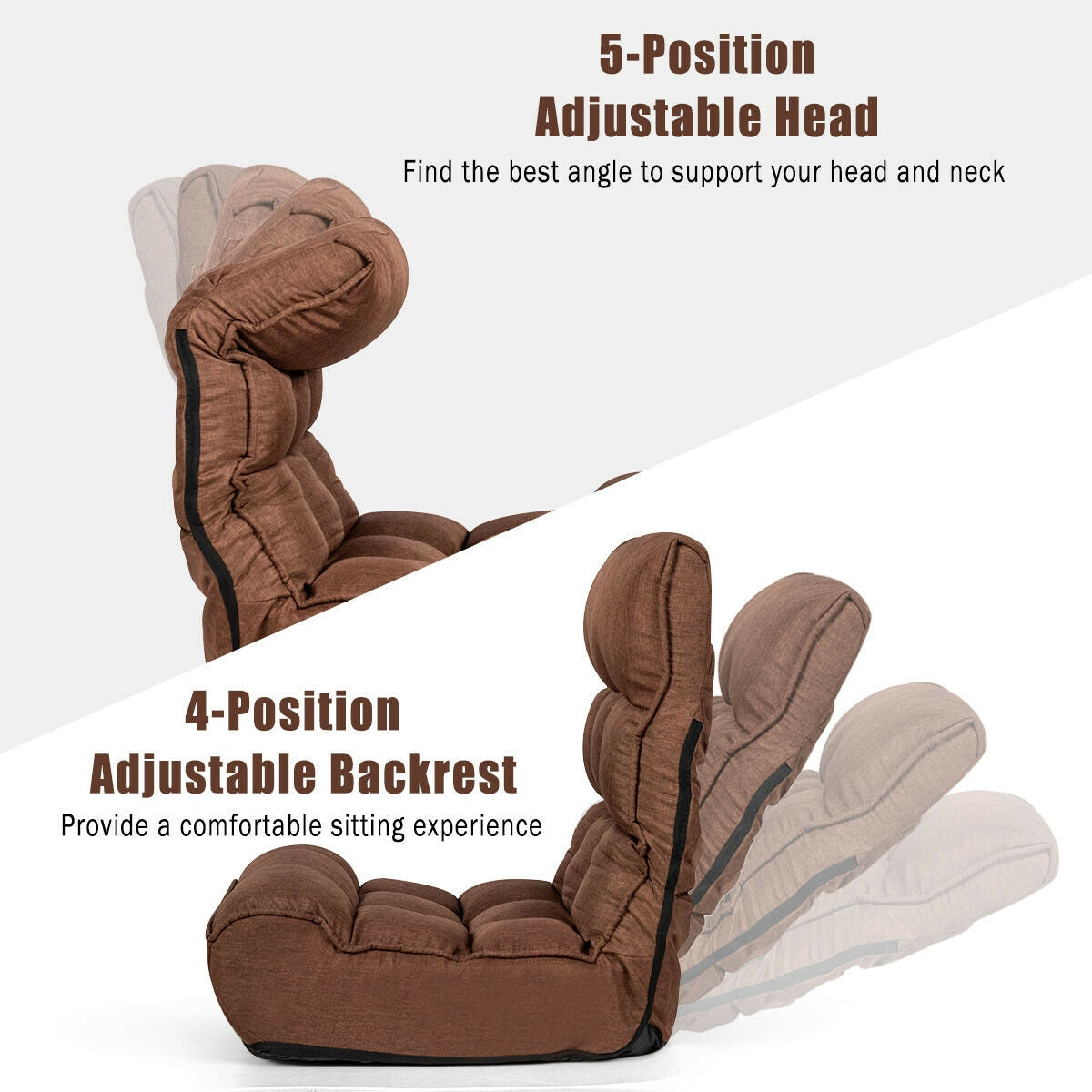 4-Position Adjustable Floor Chair Folding Lazy Sofa - Coffee