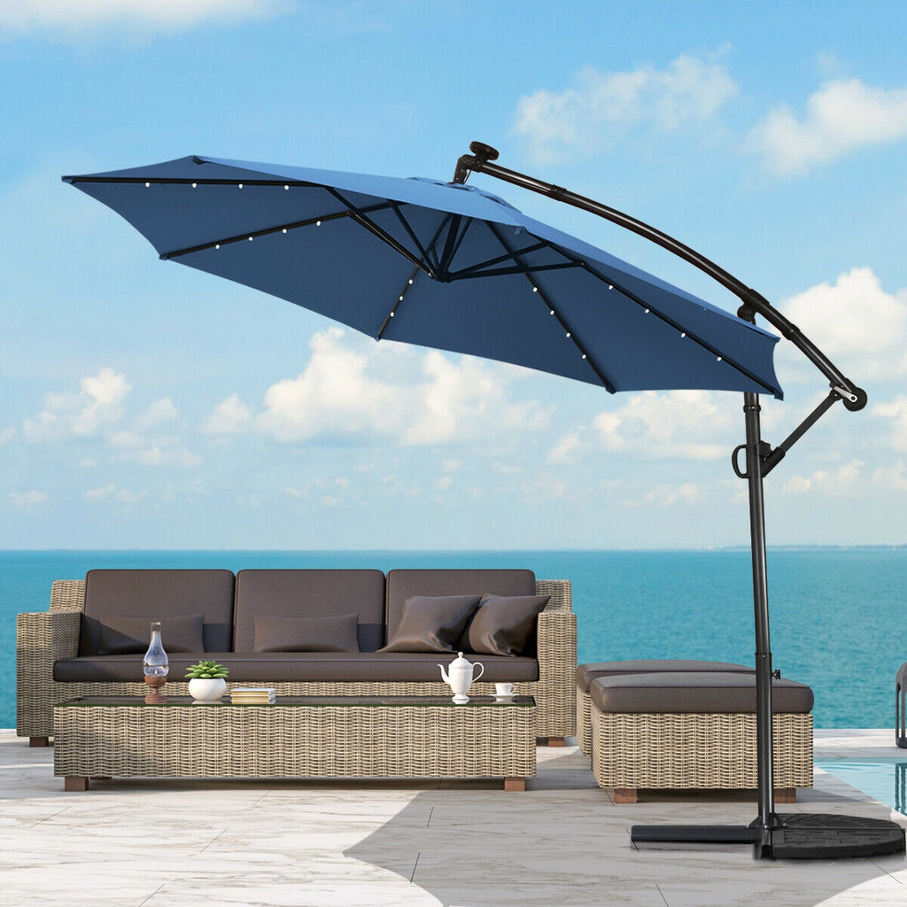 10 x 8 Feet Solar LED Patio Umbrella, 360° Rotation, Blue