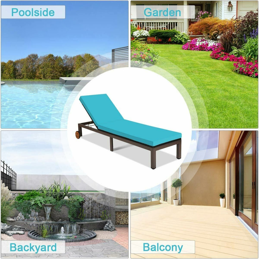 Outdoor Wicker Chaise Lounge Recliner with 5-Position Adjustment - Turquoise