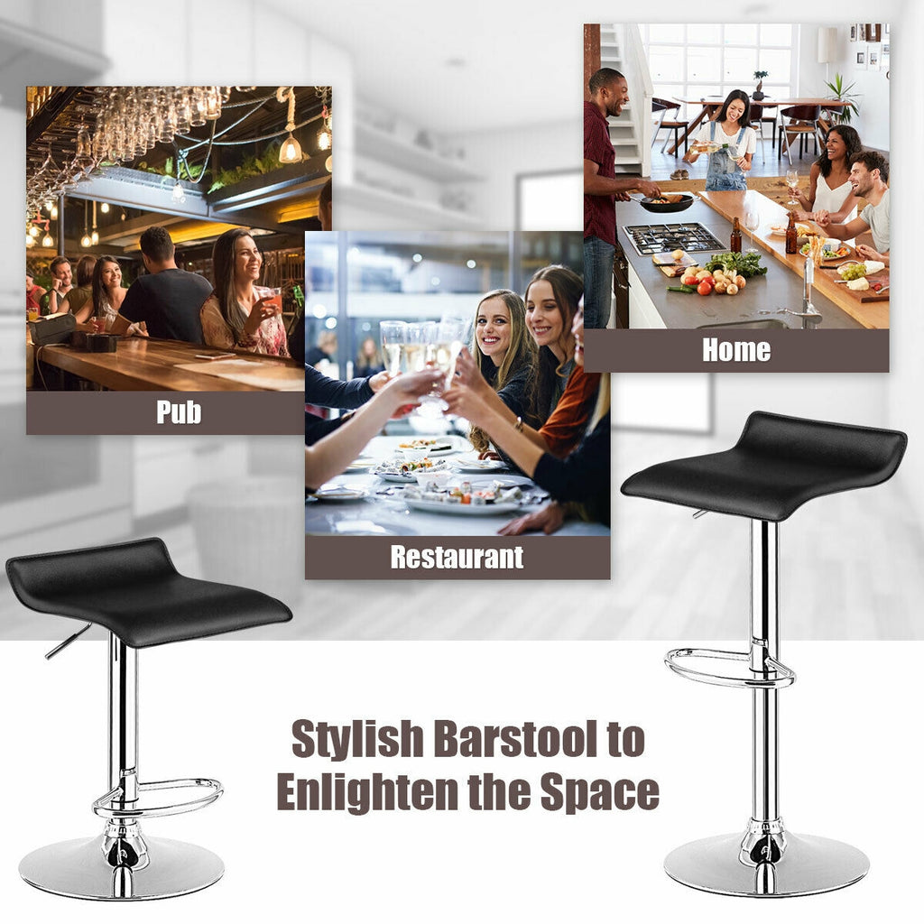 Adjustable PU Leather Bar Stools Set of 2 - Black