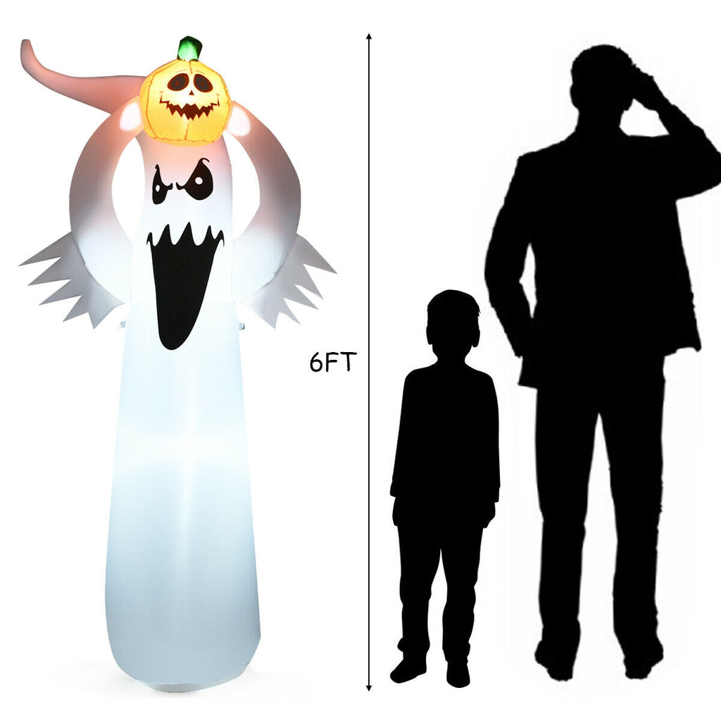 6 Feet Halloween Inflatable Ghost with Pumpkin and LED Lights - Outdoor Decor