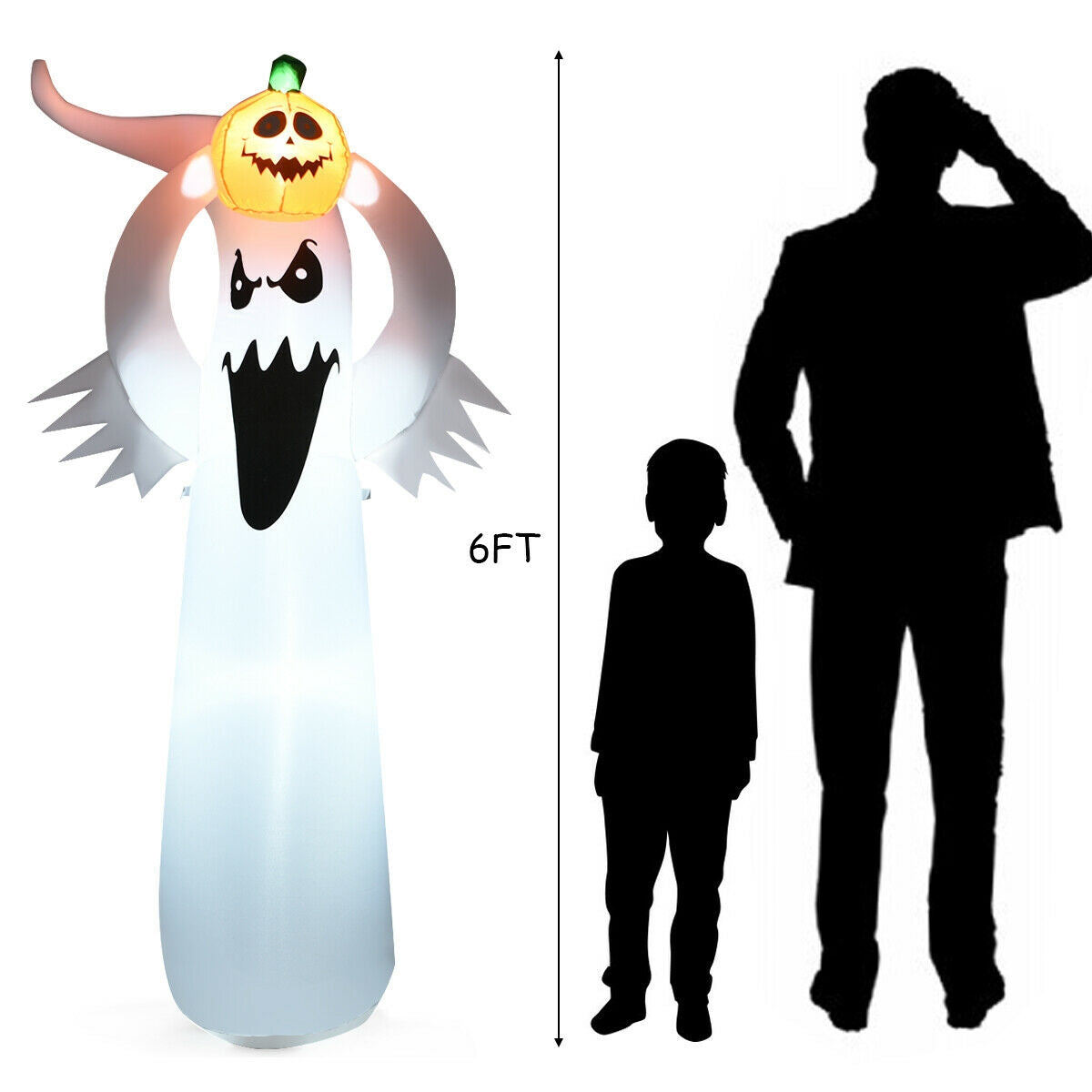 6 Feet Halloween Inflatable Ghost with Pumpkin and LED Lights - Outdoor Decor