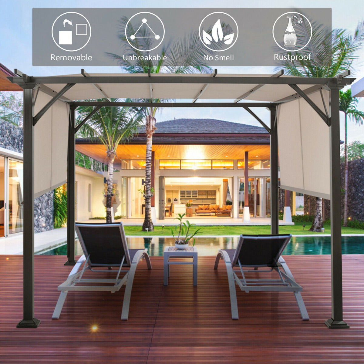 16' x 4' Canopy Replacement Cover for Pergola - Beige