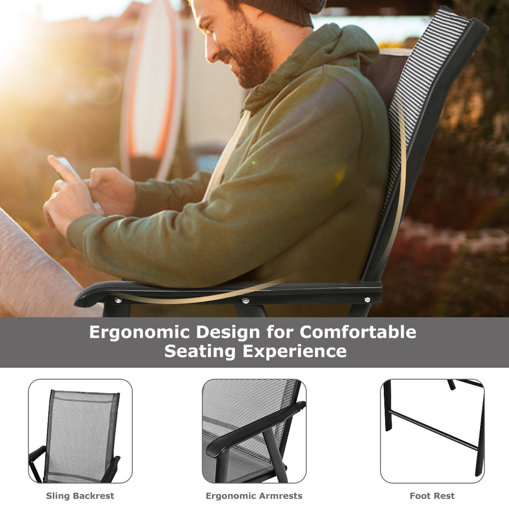 4-Pack Folding Patio Chairs with Armrest - Gray