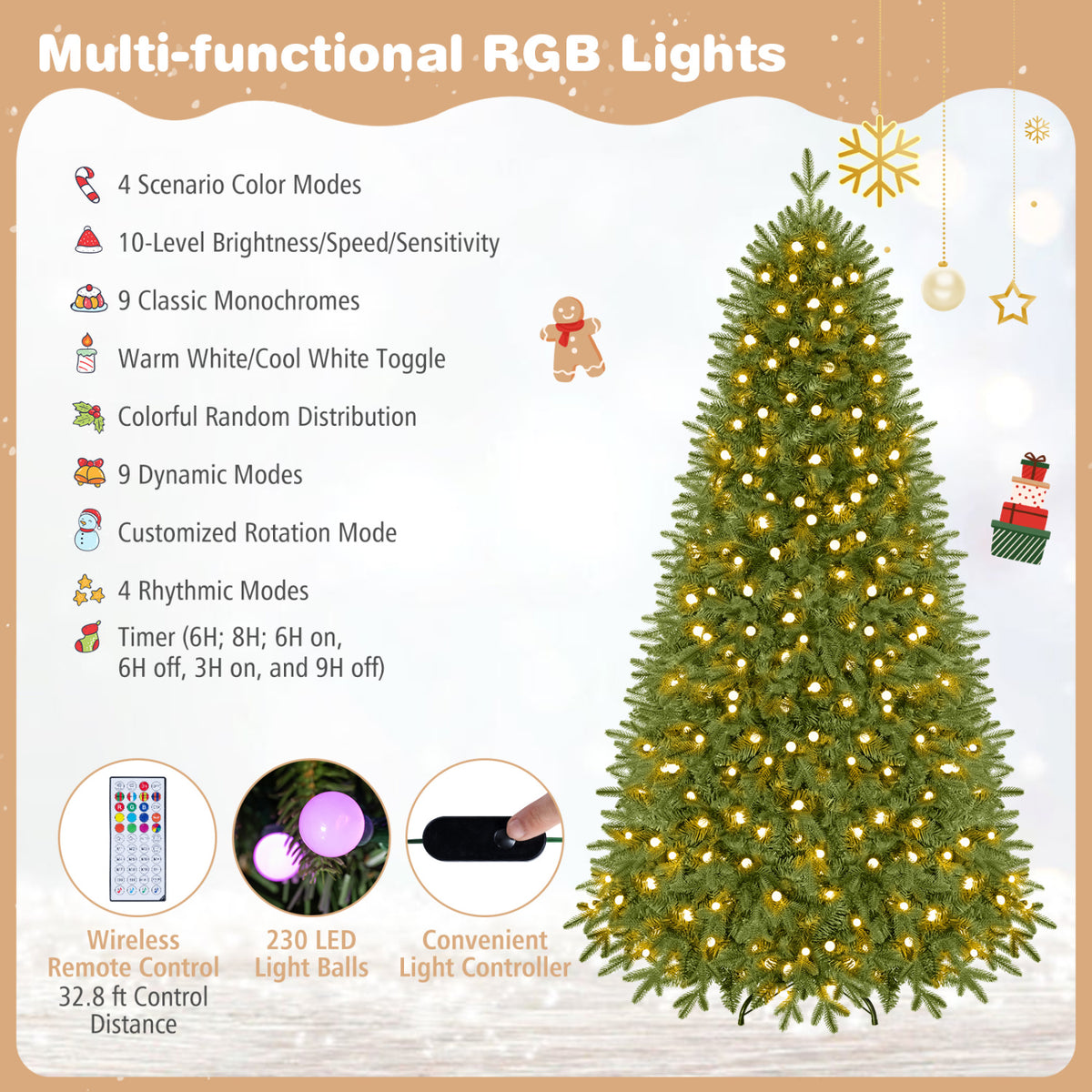 6.3 FT Smart Christmas Tree with 230 RGB LED Lights - App & Remote Control