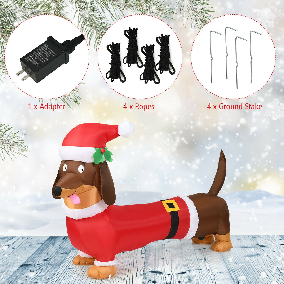 5 Feet Inflatable Christmas Dog with LED Lights - Indoor Outdoor Holiday Decoration