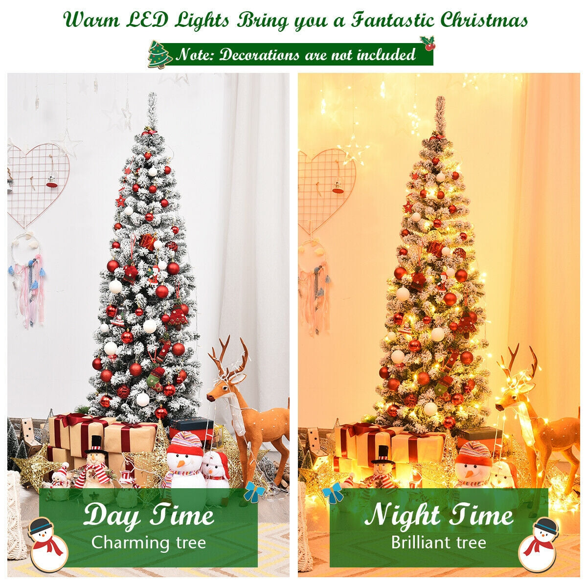 Pre-lit Snow Flocked Artificial Christmas Tree - 6 Feet with 250 LED Lights