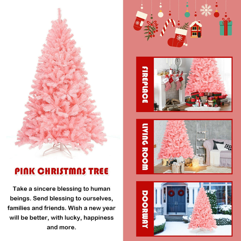 Pink Artificial Christmas Tree with Foldable Metal Stand - 6 Feet Hinged Full Tree