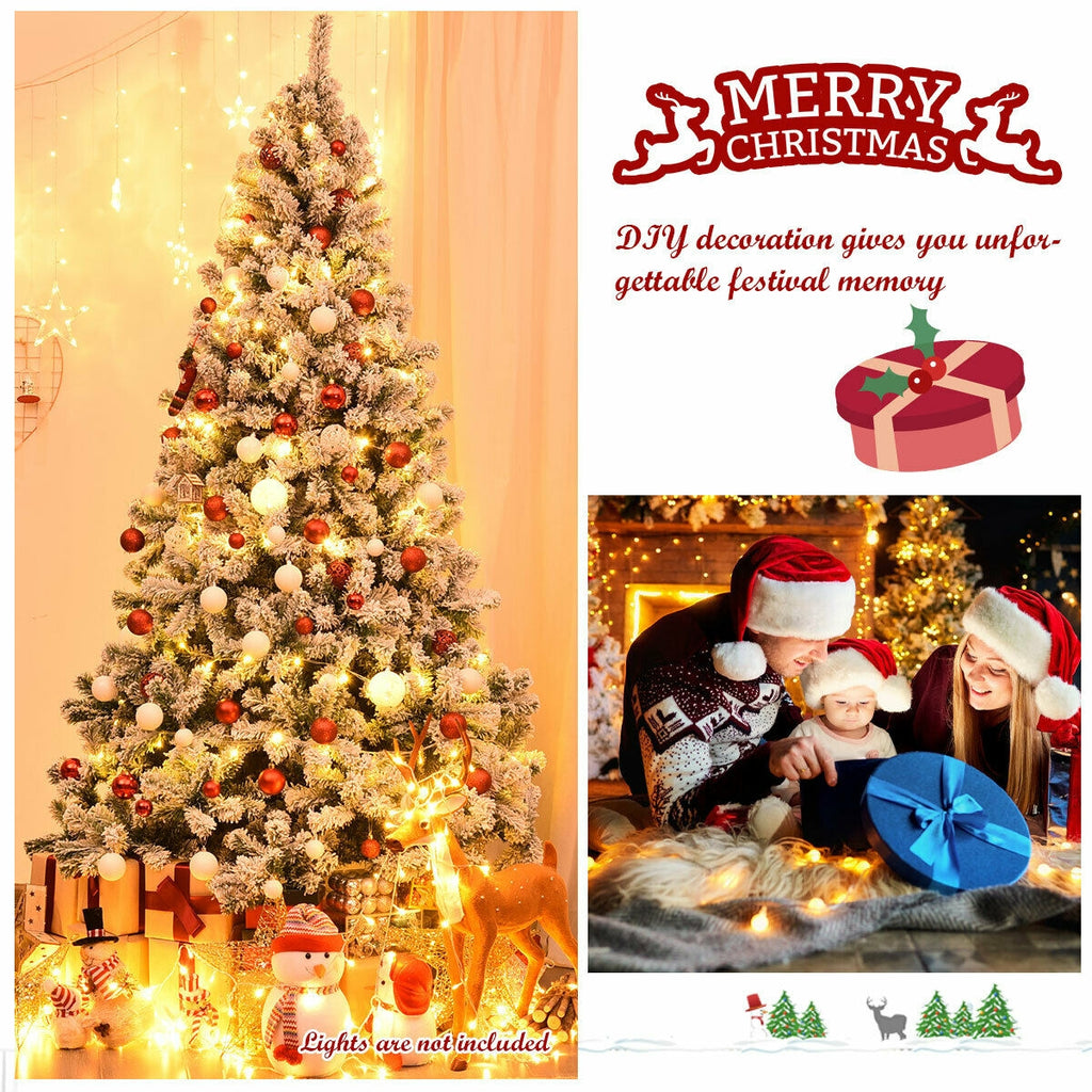 7.5 Feet Artificial Christmas Tree with Snow Flock, Hinged Design & Foldable Base