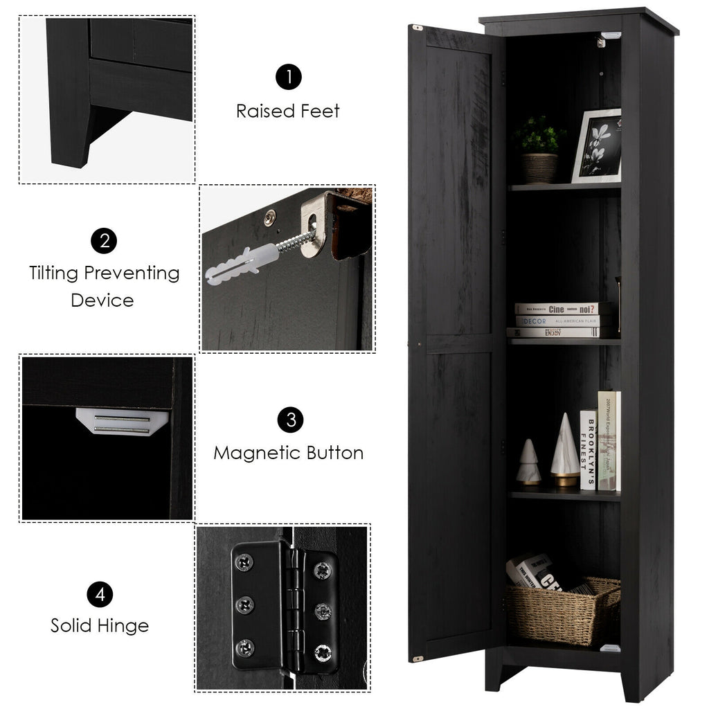 Tall Bathroom Storage Cabinet 4-Tier Black 72 Inch