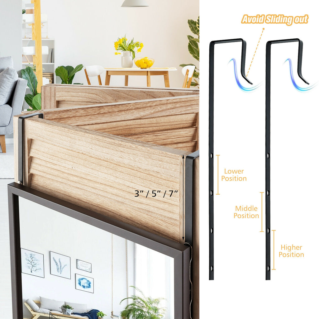 Full Length Metal Door Mirror with Adjustable Hooks - Brown, 42.5x14 Inch