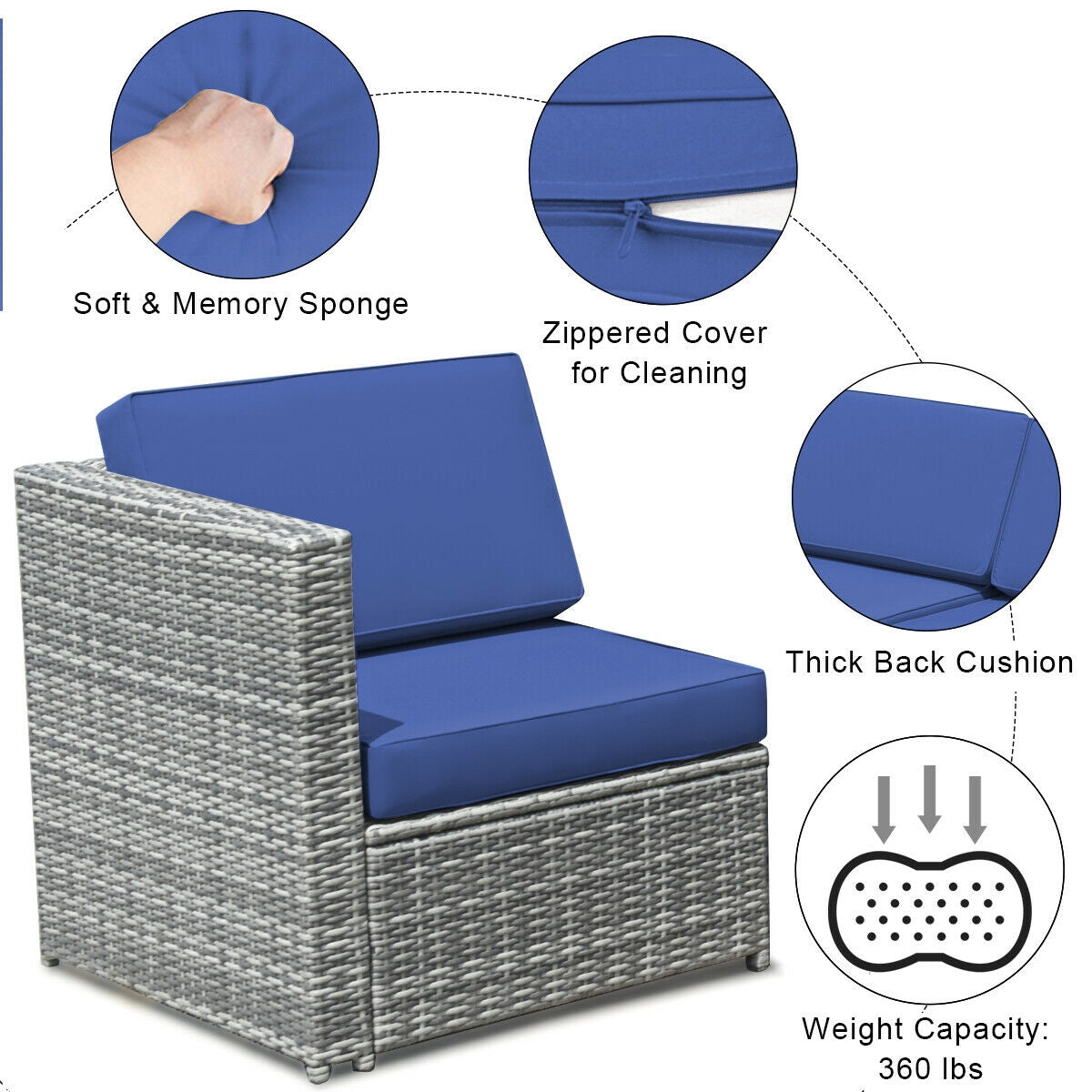 8 Pieces Wicker Sofa Rattan Dining Set Patio Furniture with Storage