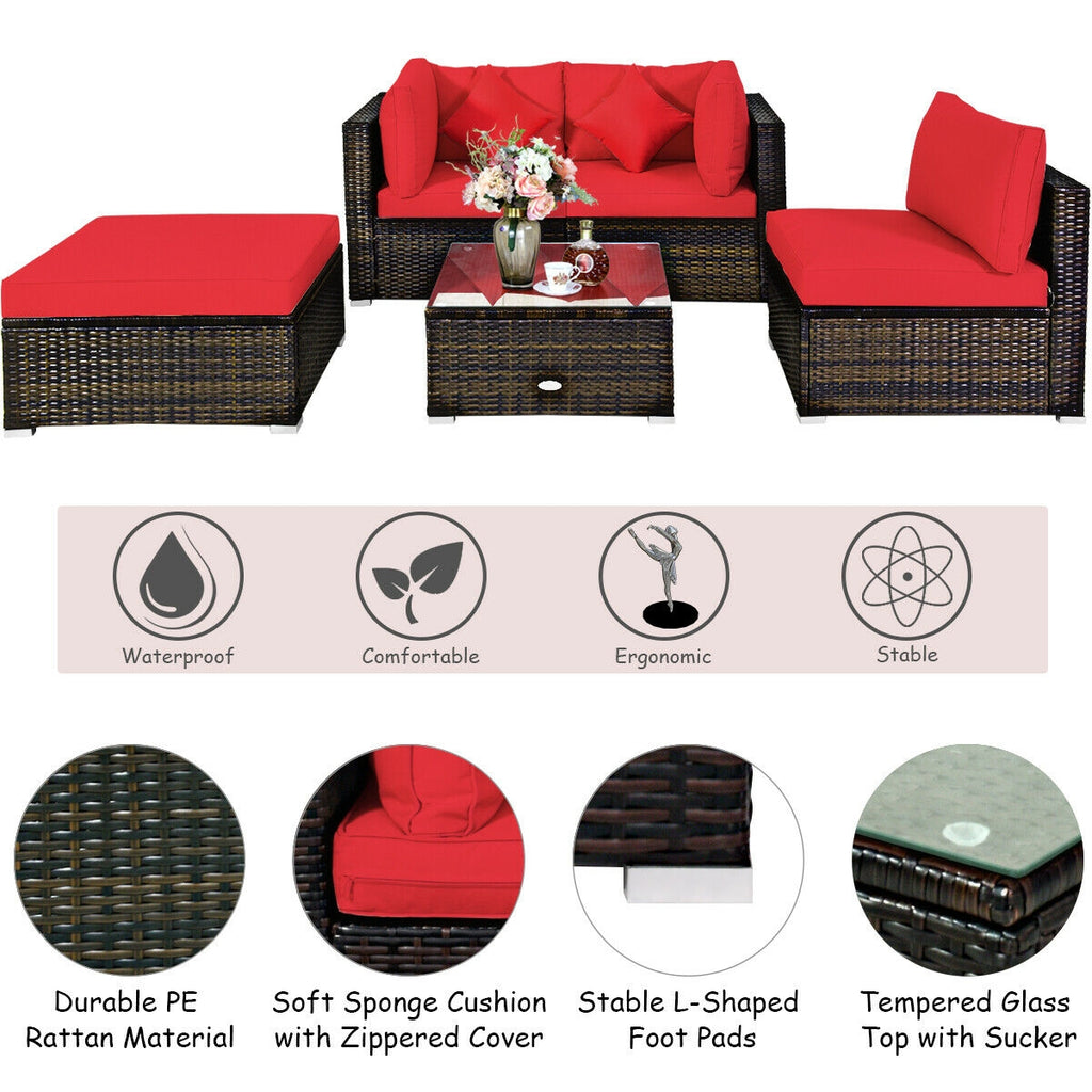 5 Pieces Outdoor Patio Rattan Furniture Set Sectional Conversation