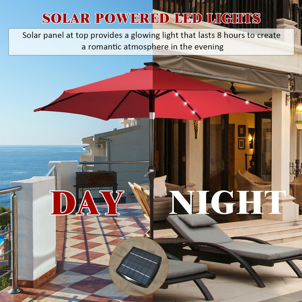 9 Feet Solar LED Lighted Patio Market Umbrella with Tilt Adjustment
