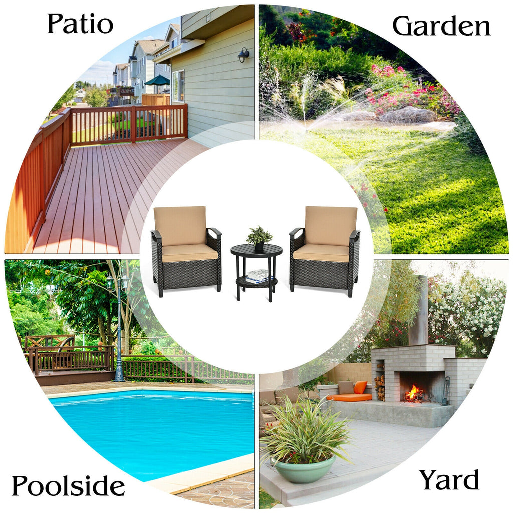 3-Piece Patio Rattan Sofa Set with Storage Table