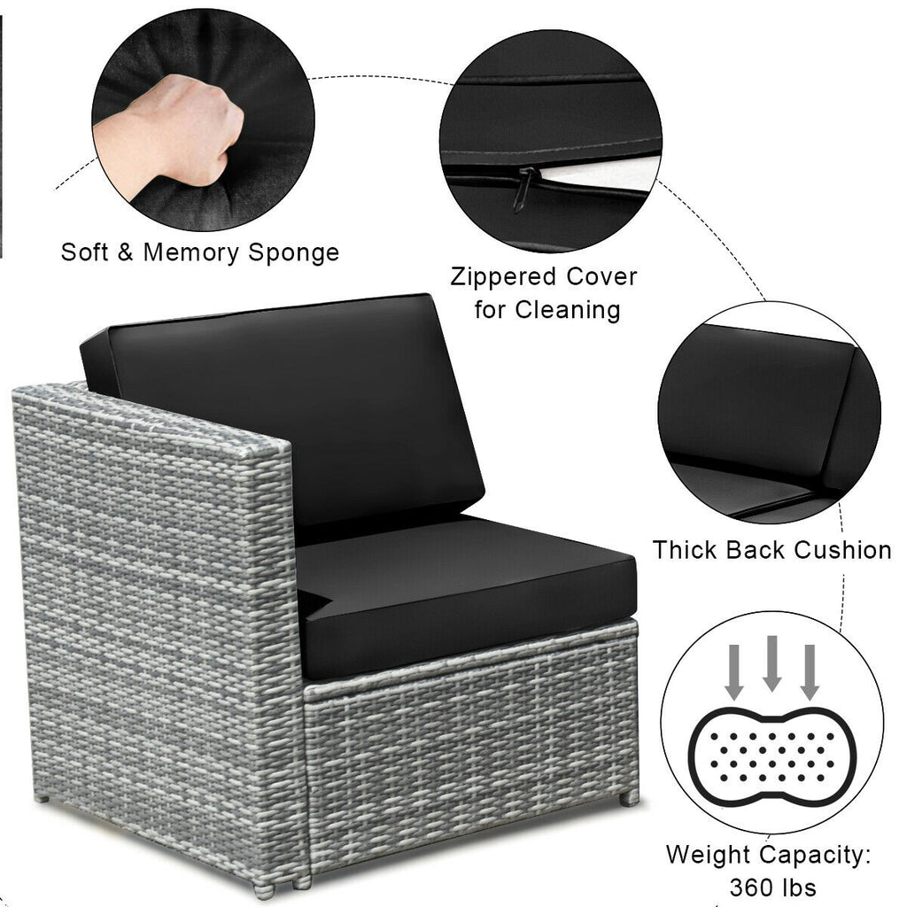 8-Piece Rattan Sofa Set with Storage Table - Gray Rattan, Black