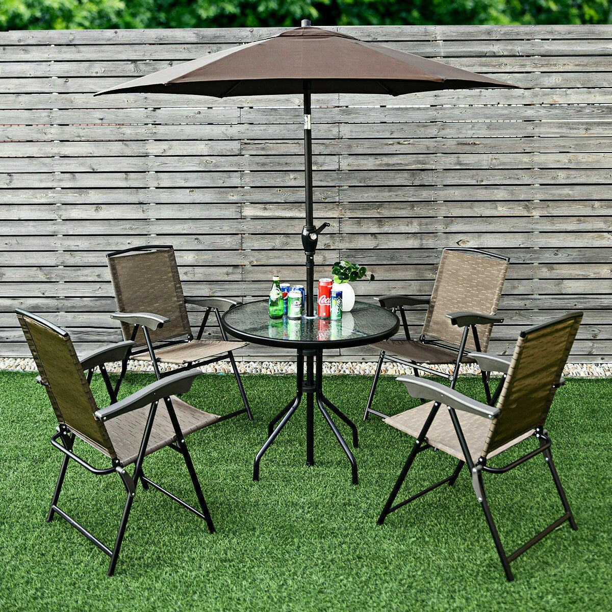 2 Pieces Folding Sling Chairs with Smooth Armrests and Adjustable