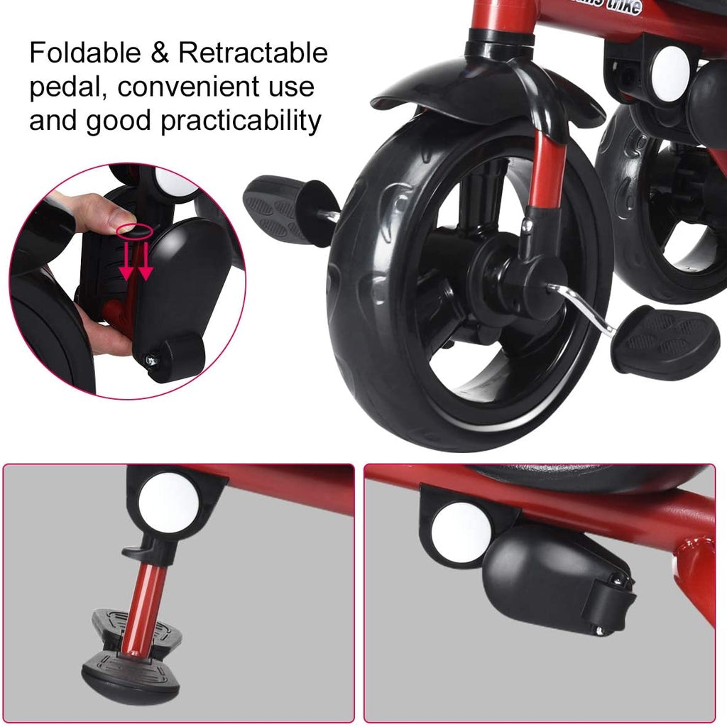Kids Tricycle with Adjustable Push Handle - Red Safety & Comfort Features