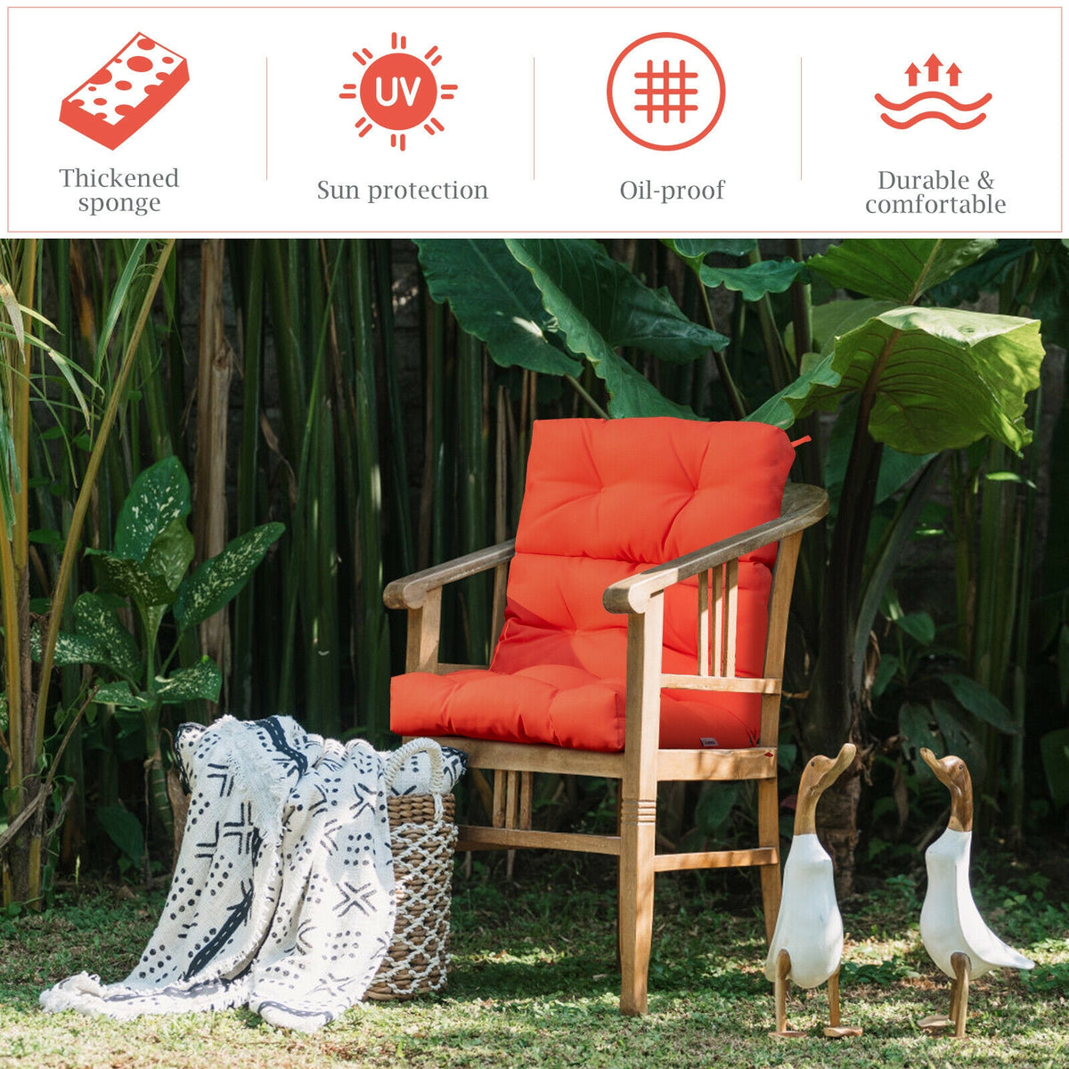 Tufted High Back Patio Chair Cushion - Orange