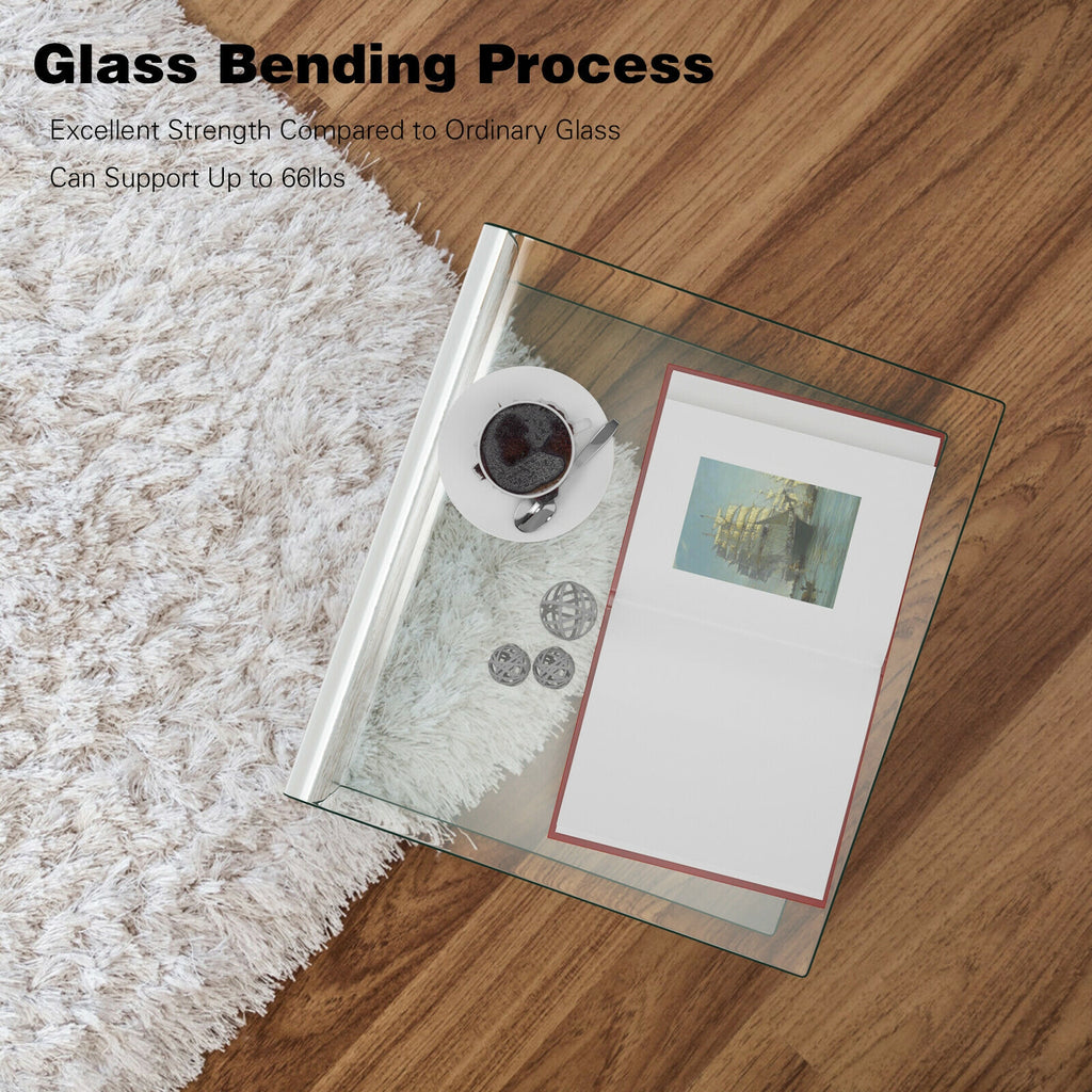 Tempered Glass End Table 18x18x16 Inch with Non-Slip Pads
